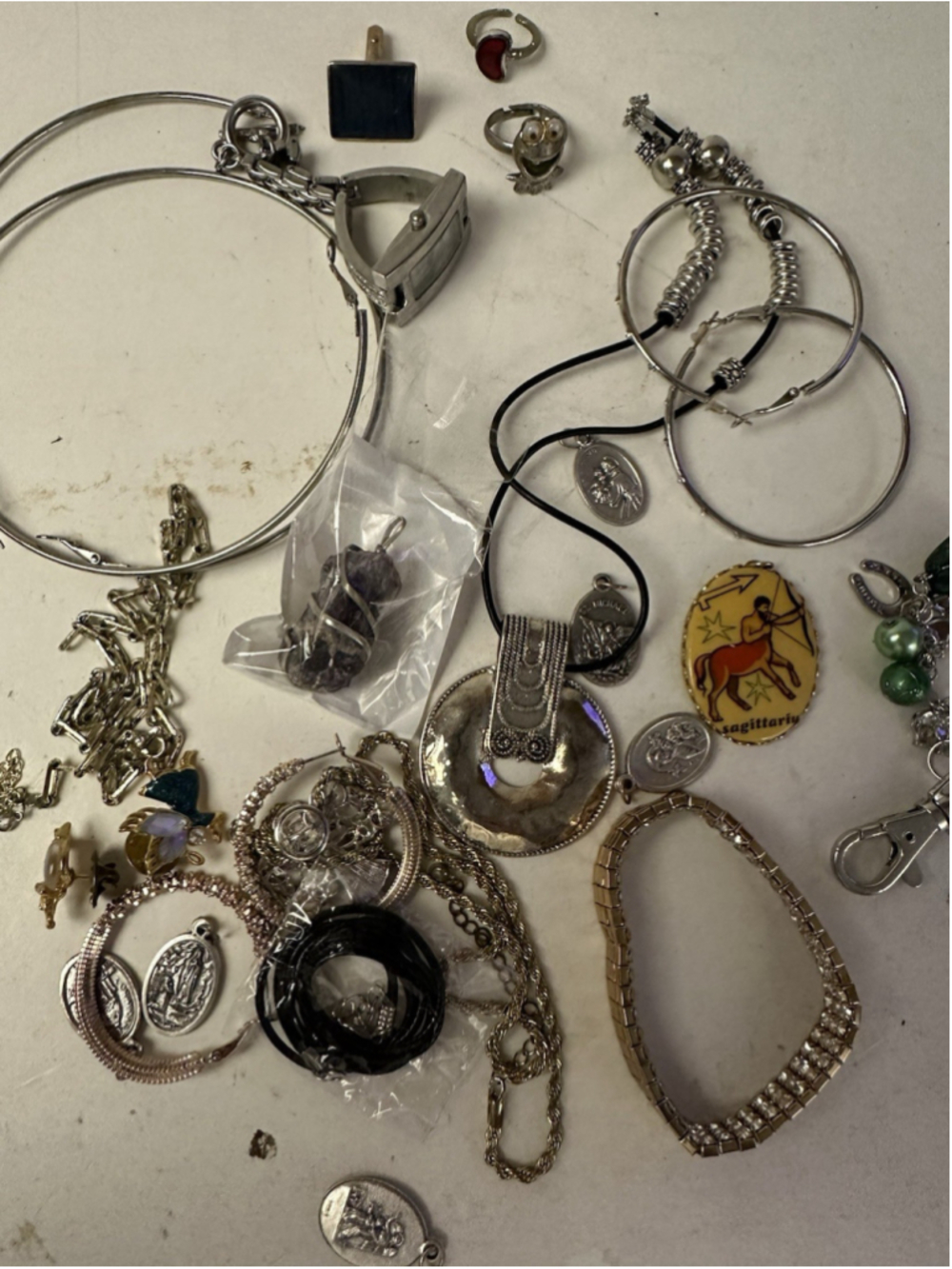 Vintage Estate Costume Jewelry Lot Religious Medals Pendants Chains Craft Scrap